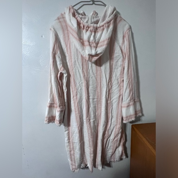 Faherty Women’s Size L Baja Surf Dress Cover Up Hoodie Stripes White Peach - Picture 3 of 4